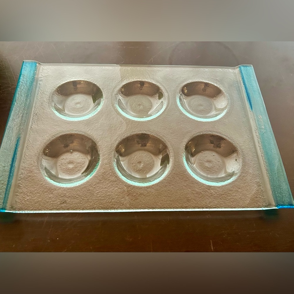 Escargot plate / tray. Recycled, aqua green glass.